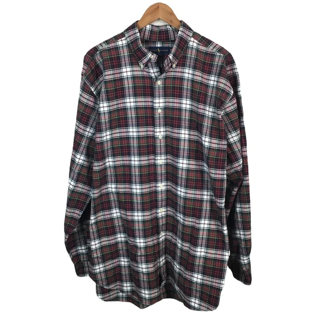 BF673 Mens Polo Ralph Lauren Classic Fit Designer Plaid Button Down Shirt 2XLT